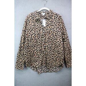 Crown & Ivy Animal Print Long Sleeve Button-Up Top-XL-New w/Tags